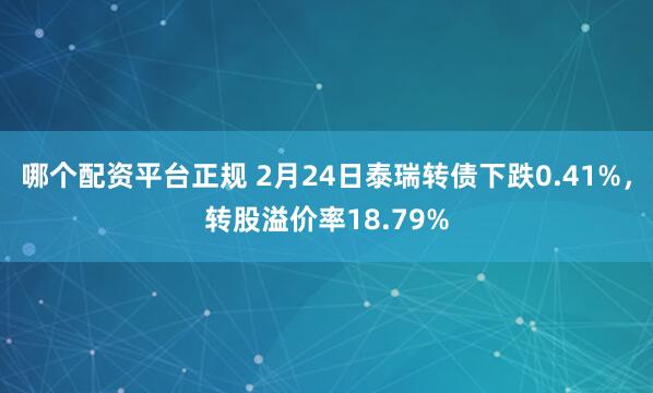 哪个配资平台正规 2月24日泰瑞转债下跌0.41%，转股溢价率18.79%