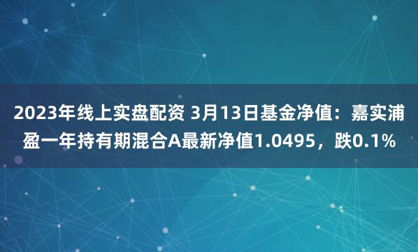 2023年线上实盘配资 3月13日基金净值：嘉实浦盈一年持有期混合A最新净值1.0495，跌0.1%