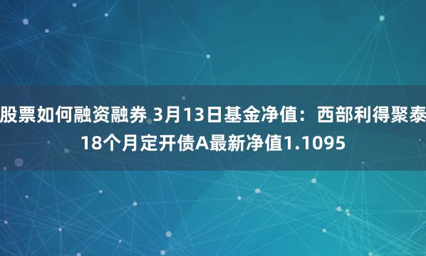 股票如何融资融券 3月13日基金净值：西部利得聚泰18个月定开债A最新净值1.1095